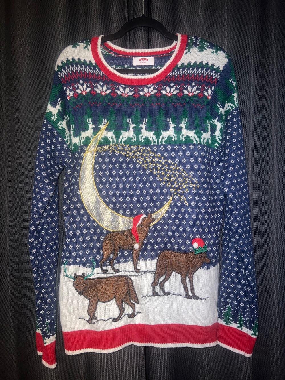 Ugly Christmas Sweater Xmas Size Medium Wolf